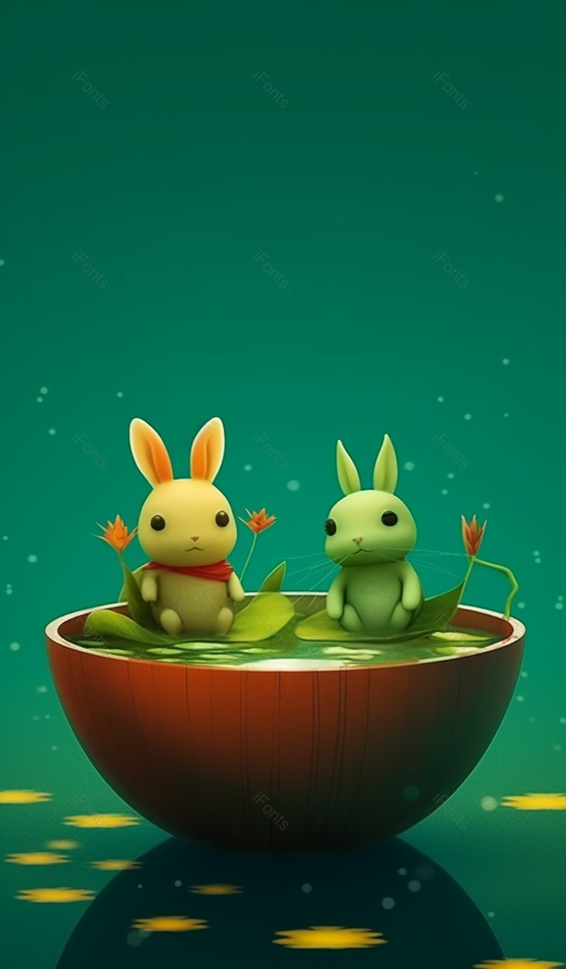 绿色夏天创意小清新风格池塘荷叶中洗澡的动物背景,插画/手绘图,插画/手绘图库,插画/手绘图下载,插画/手绘